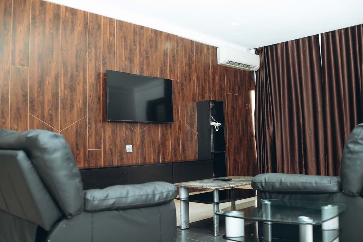 The sitting room of a three-bedroom apartment at Aaron’s Place